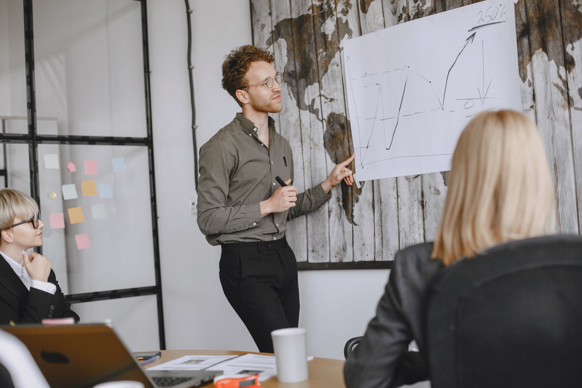aplikasi-kasir-perencanaan-strategi-penjualan-bisnis-kasair Tim bisnis sedang mendiskusikan perencanaan strategi penjualan dan target omzet toko menggunakan data Kasair POS